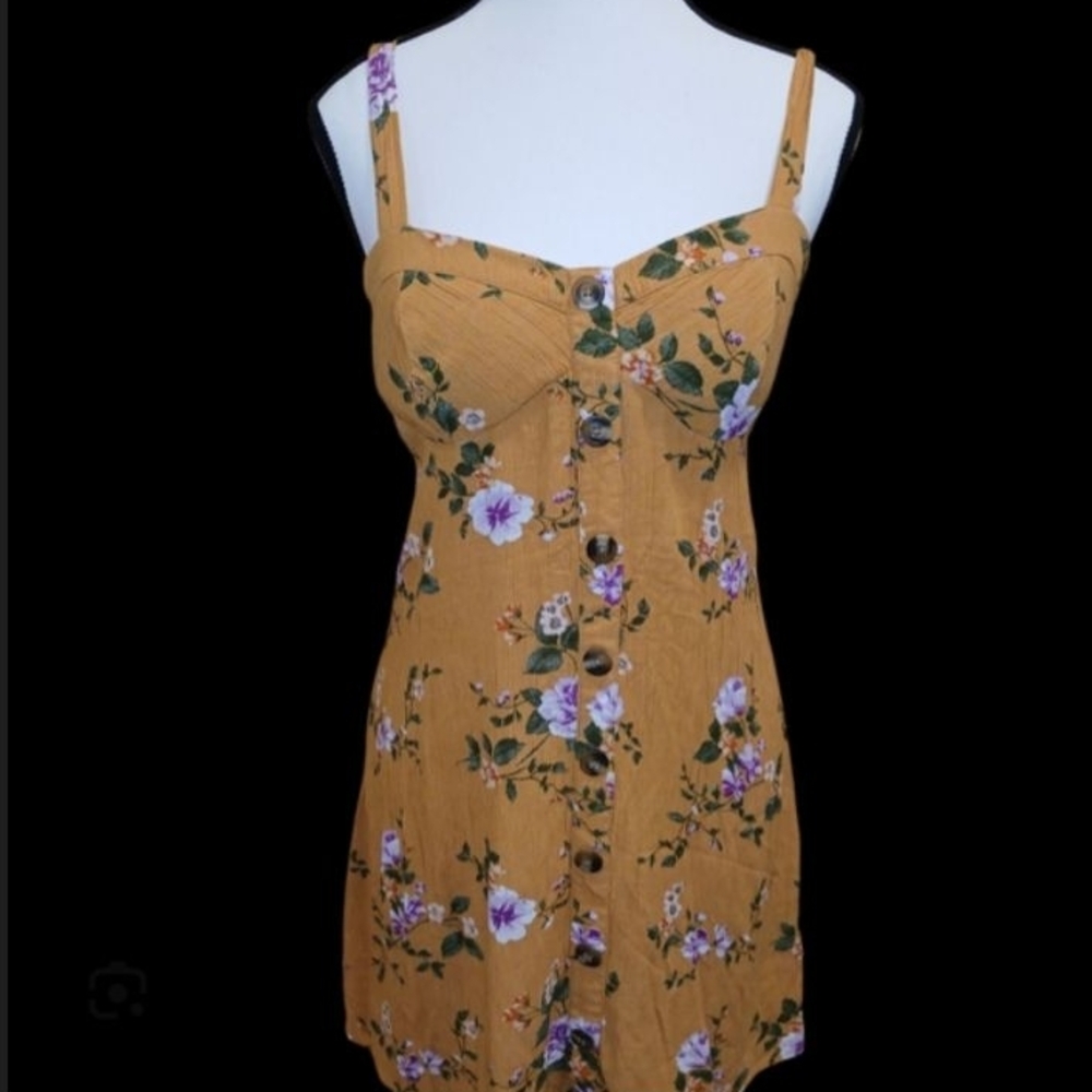 Floral Mustard Button-Down Mini Dress